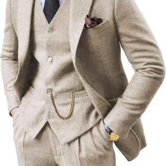 Retro 3 Piece Suit Tweed Herringbone Suits Slim Fit Jacket image 1